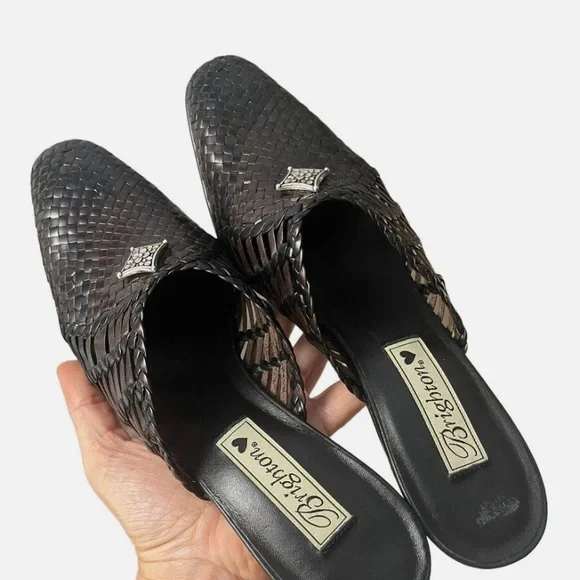 Brighton Abby Woven Leather Black & Brown Slip on Sandal - Sz 10M - Picture 9 of 11